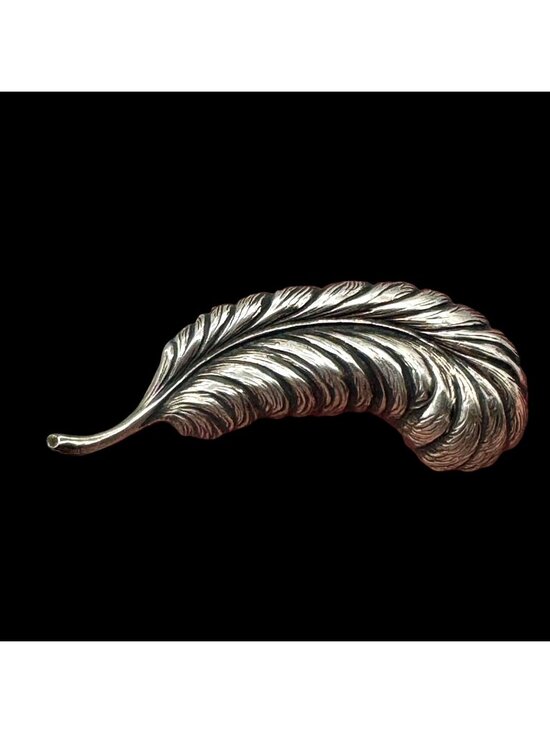 None Jewelry - Vintage Sterling Brooch Ostrich Feather Quill 2.25" Hollywood Glam Writer Author